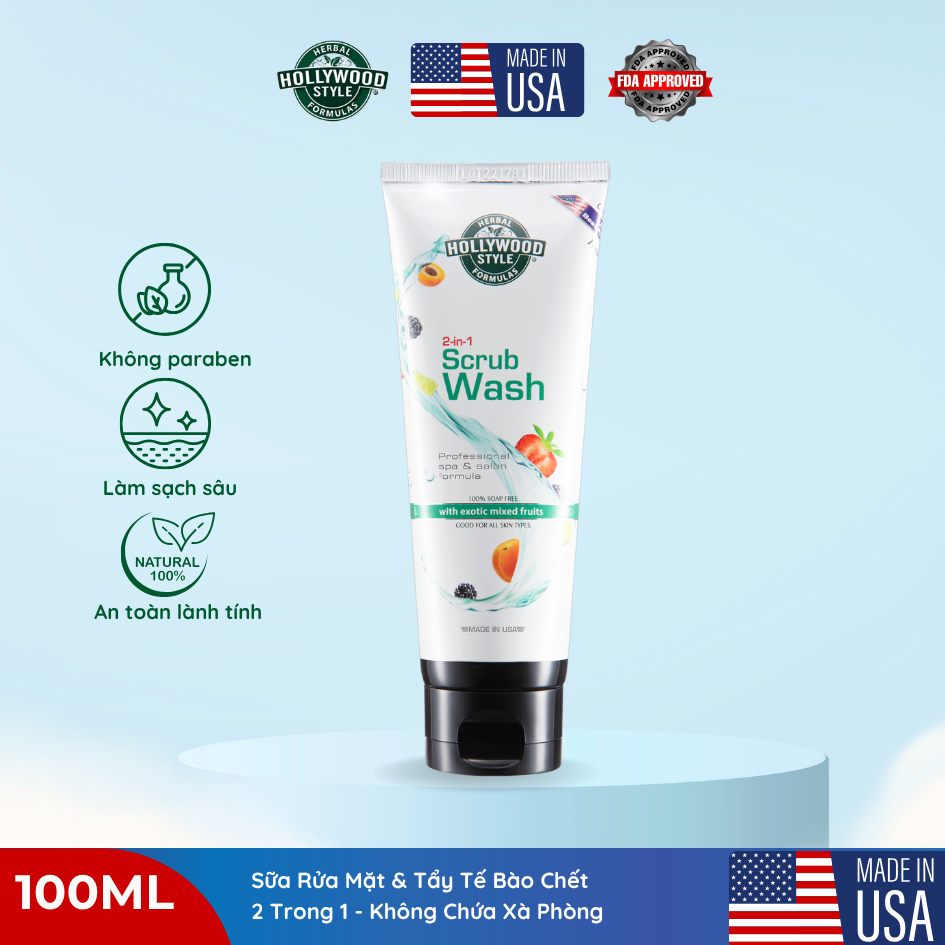 Sữa Rửa Mặt Kết Hợp Tẩy Tế Bào Chết 2 Trong 1 Hollywood Style 100ml