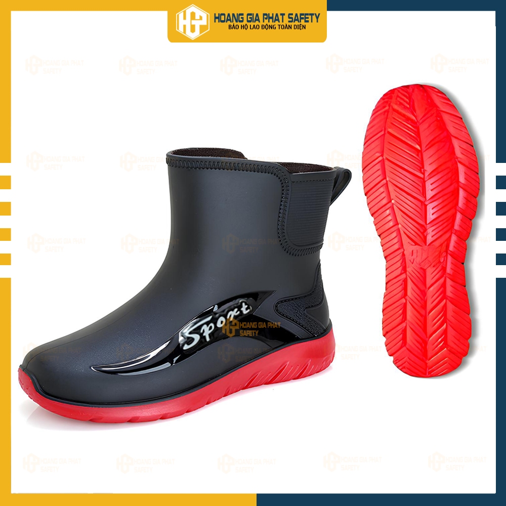 Ủng Đi Mưa Đen Đế Đỏ - Đi Phượt Nam Nữ - Chất liệu nhựa PVC Chống Nước - Cao…