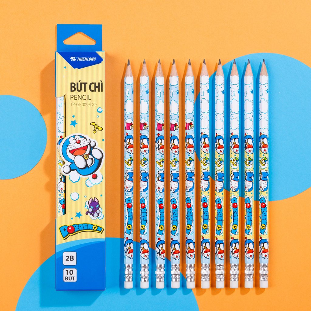 Combo 10 Bút Chì Gỗ Thiên Long Điểm 10 2B TP-GP009/DO Thân Lục Giác Doremon - Bút Chì Gỗ Thiên Long 