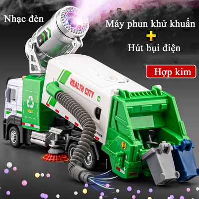 Đồ chơi xe chở rác, hút bụi kèm phun khói KAVY có nhạc và đèn tỷ lệ 1:32 bằng hợp kim có ống hút
