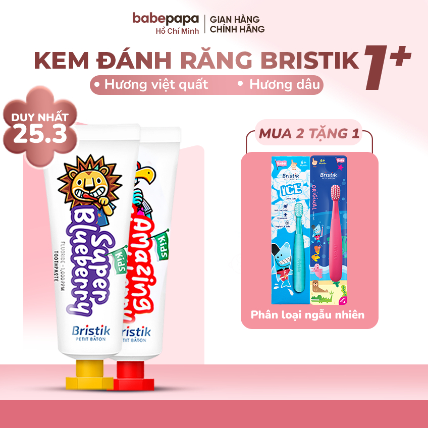 Kem Đánh Răng Cho Bé Bristik Hữu Cơ Hàn Quốc Kem Đánh Răng Cho Bé Từ 1 Tuổi Ngăn Ngừa Sâu Răng, Mảng