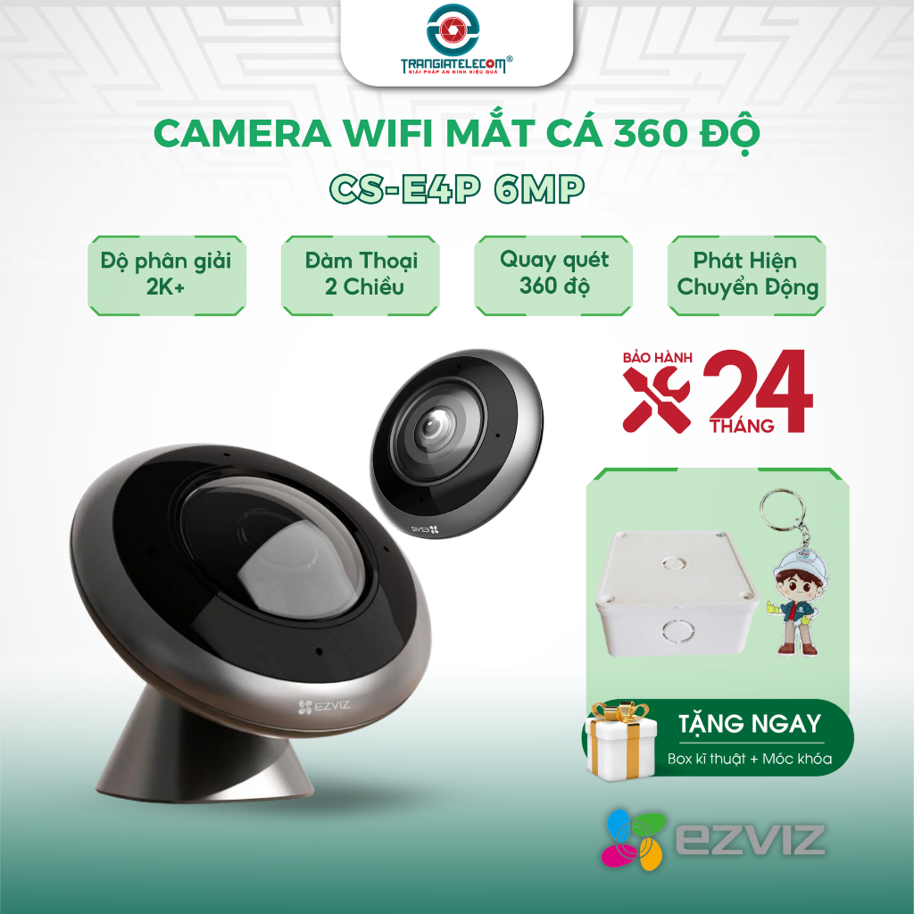 Camera WIFI EZVIZ E4P 6MP Mắt Cá Toàn Cảnh, AI Nhận Dạng Người, Đàm Thoại, Xoay 360 - TRANGIATELECOM