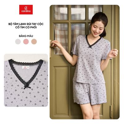 Bộ đồ nữ CARDINA chất liệu tăm lạnh tay cộc cổ tim và quần đùi 6BFN06