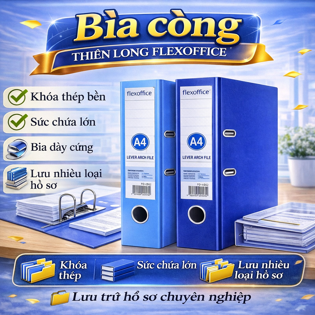 Bìa Còng Thiên Long 50F4 FO-BC07 | Khổ F4 | Còng 5cm | Bìa Hồ Sơ Dày, Đựng Tài Liệu