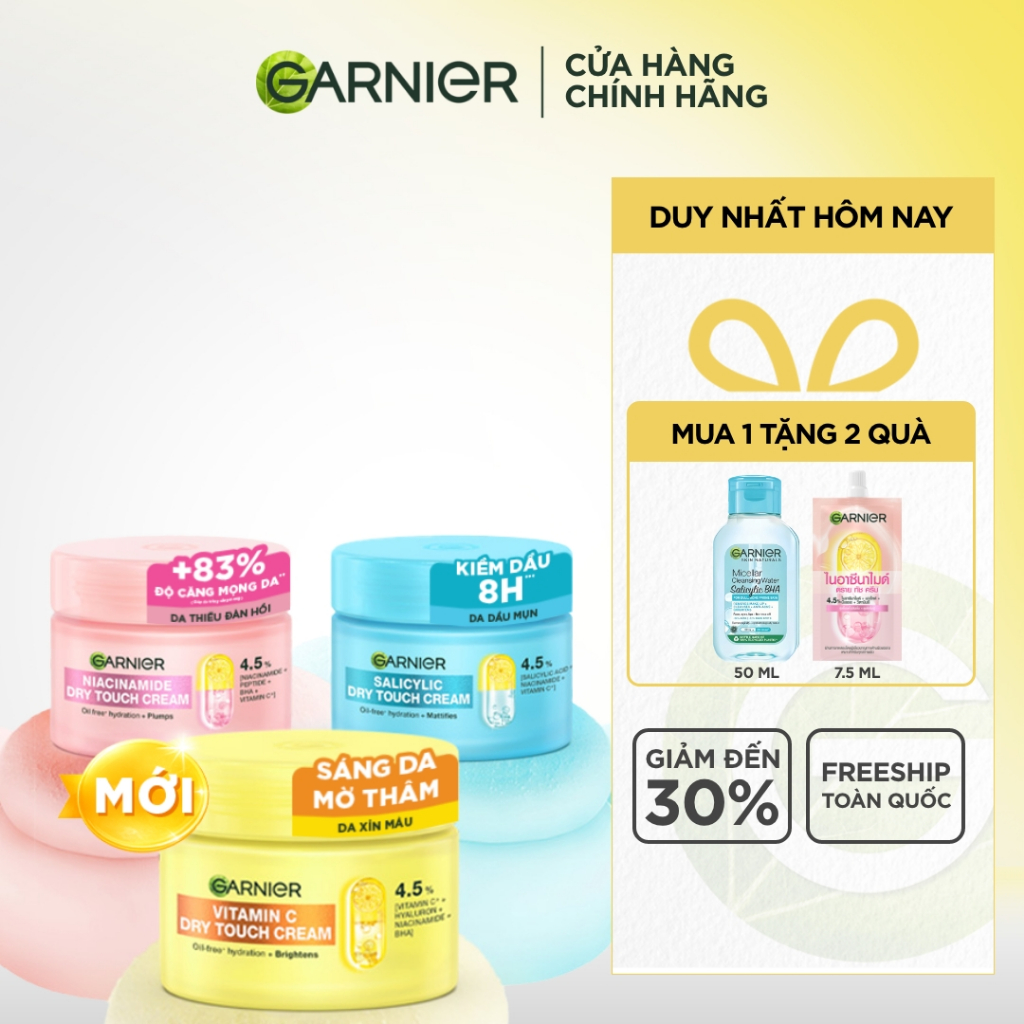 MỚI! Kem dưỡng ẩm Garnier kết cấu ráo mịn như Mochi cấp ẩm 48H cho da căng mịn - Garnier Dry Touch C