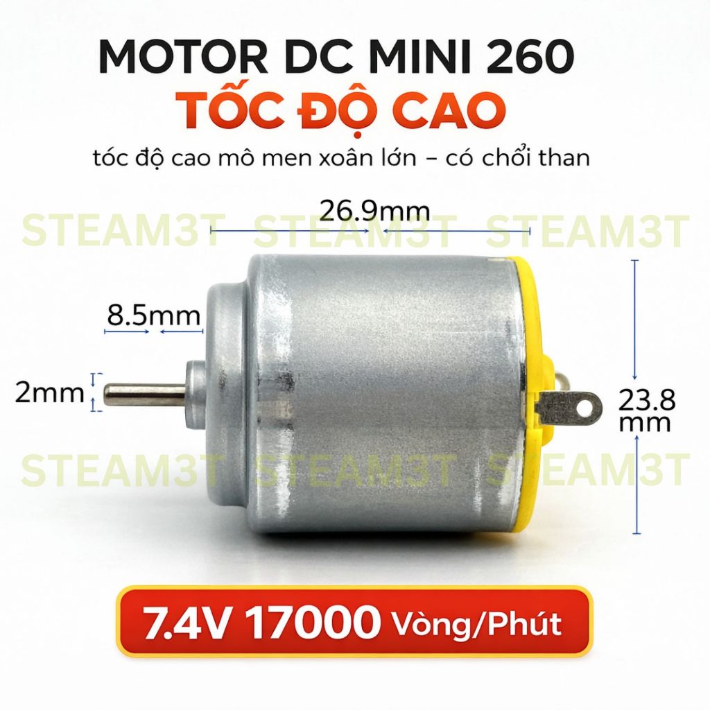 motor 260 chất lượng cao 3V - 7.4V tốc độ cao 14200 - 23200 RPM cho xa điều khiển - LK0211