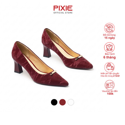 Giày Cao Gót Nữ 7cm Da Vân Lụa Đính Khóa Thời Trang Pixie H435