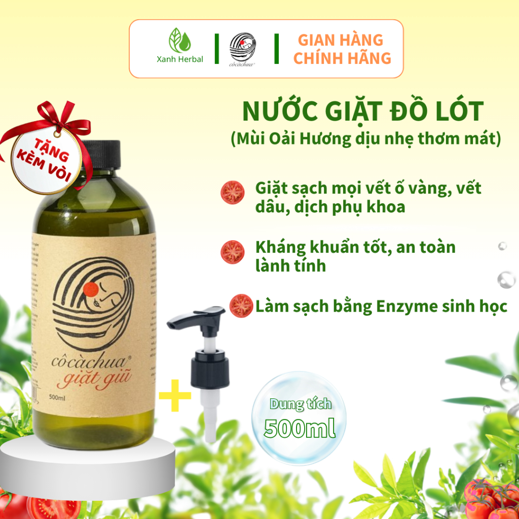 [Tặng Vòi] Nước Giặt Đồ Lót Cô Cà Chua Giặt Quần Áo, Đồ Lót, Dịu Da Tay Thơm Mùi Quế, Ngừa Nấm Mốc 500ml