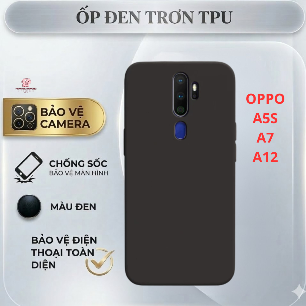Ốp lưng Oppo A5S, A12, A7  trơn màu đen | Ốp điện thoại Oppo dẻo bảo vệ camera đt toàn diện