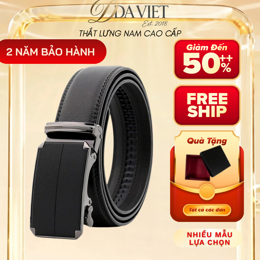 Thắt lưng nam cao cấp Da Việt da bò thật, Dây nịt nam khóa tự động bảo hành 2 năm - Tặng Kèm Hộp [Nhiều mẫu]