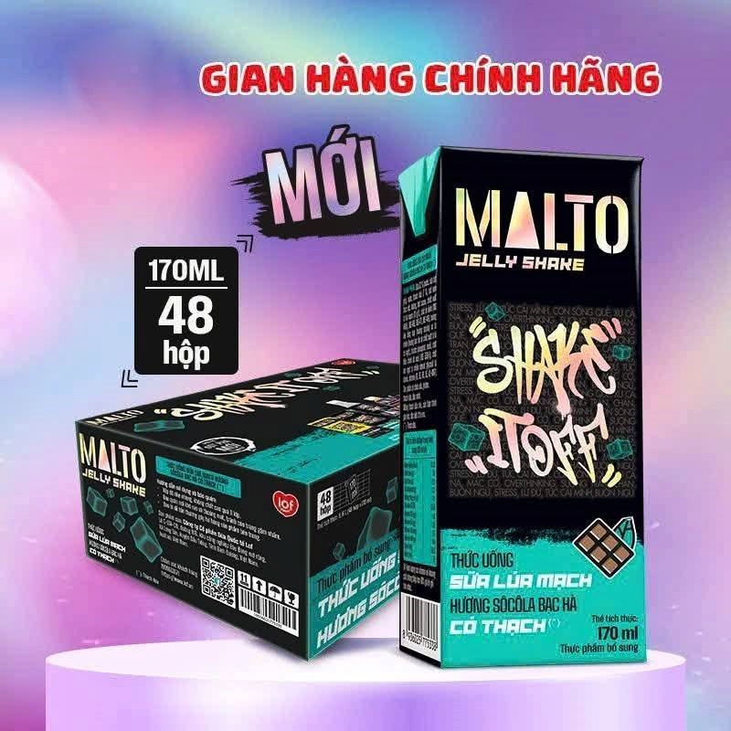 SALESữa socola lúa mạch Malto vị bạc hà và vị nho có thạch - thùng 48 hộp 170ml date T7/2026