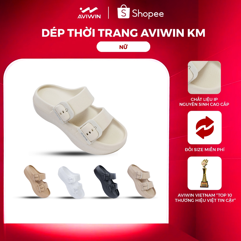 [AKM] Dép Sandal Nữ AVIWIN AKM Chất EVA Đúc Nguyên Khối Quai Ngang Siêu Mềm Cao 6cm