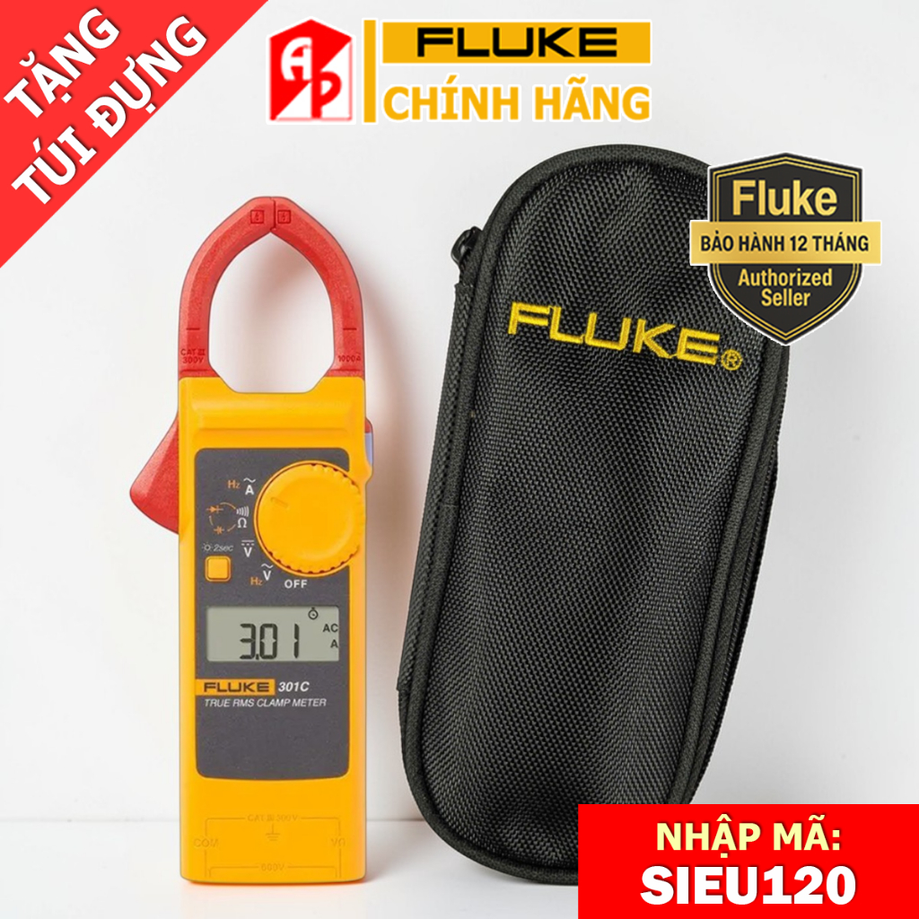 NHẬP MÃ "SIEU120" giảm ngay 120k - Đồng hồ kẹp dòng AC 1000A - Ampe kìm điện tử Fluke 301C TrueRMS