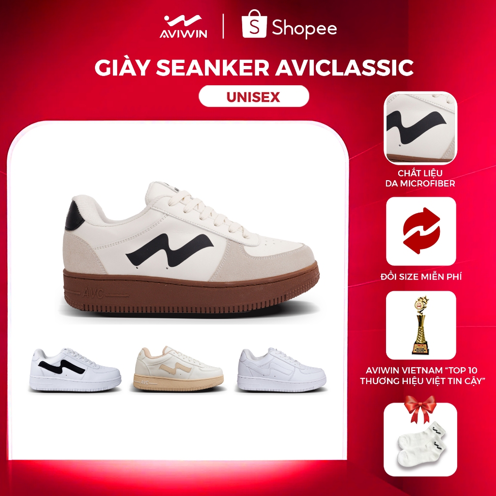 [AVC001] [Tặng kèm Tất] Giày Sneaker Thể Thao AVIWIN AviClassic AVC 001 Unisex Nam Nữ Đế TPR Cao 4cm