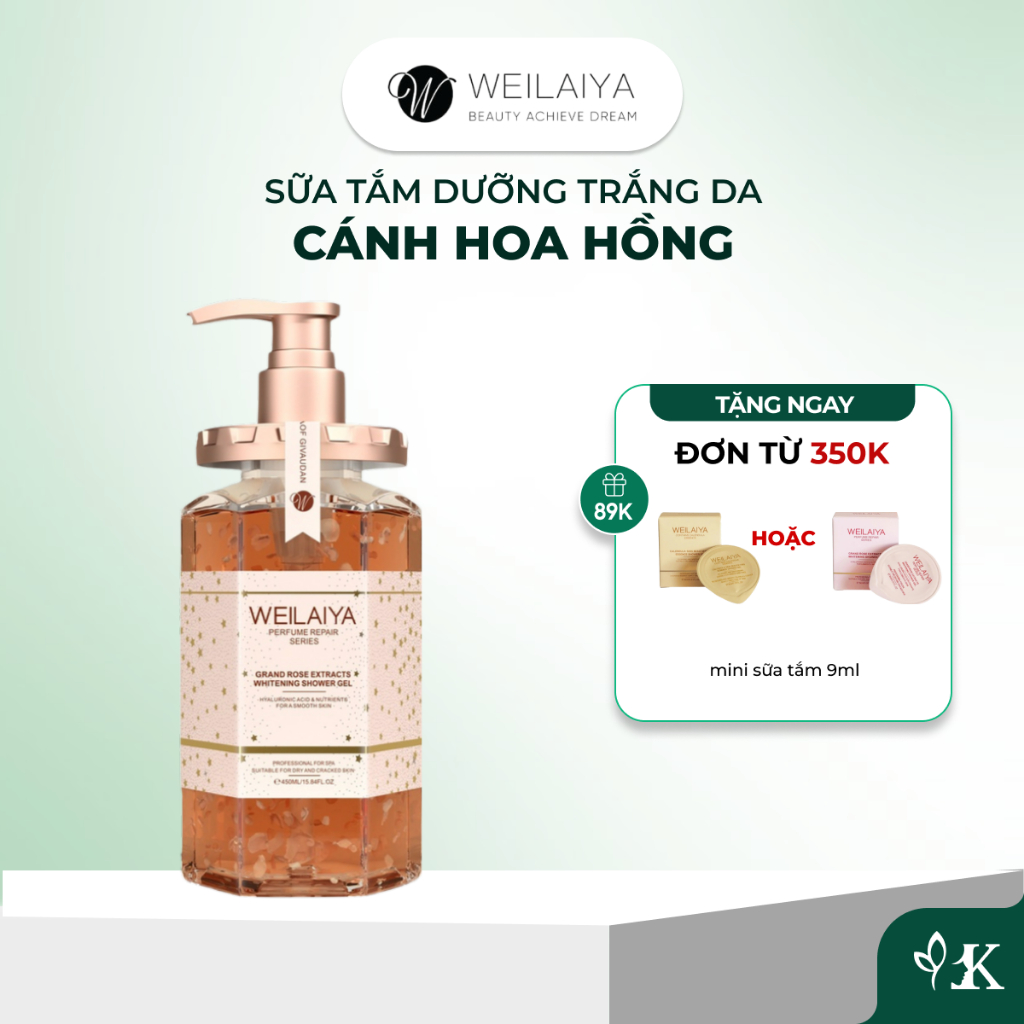 Sữa tắm trắng da thơm lâu Damask Weilaiya Shower Gel cánh hoa hồng làm sạch toàn thân 450ml