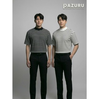 Áo thun sọc PAZURU unisex cổ ôm (cổ cao 1/3) form rộng chất thun gân STRIPHIGH Mock-Neck Tee Cao Cấp - Họa Tiết Kẻ Ngang