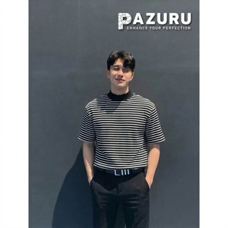 Áo thun sọc PAZURU unisex cổ ôm (cổ cao 1/3) form rộng chất thun gân STRIPHIGH Mock-Neck Tee Cao Cấp - Họa Tiết Kẻ Ngang
