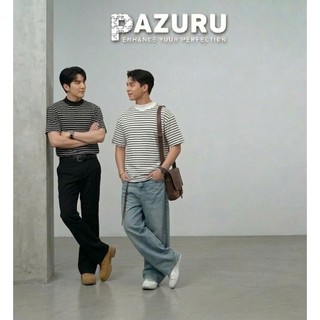 Áo thun sọc PAZURU unisex cổ ôm (cổ cao 1/3) form rộng chất thun gân STRIPHIGH Mock-Neck Tee Cao Cấp - Họa Tiết Kẻ Ngang