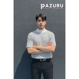 Áo thun sọc PAZURU unisex cổ ôm (cổ cao 1/3) form rộng chất thun gân STRIPHIGH Mock-Neck Tee Cao Cấp - Họa Tiết Kẻ Ngang