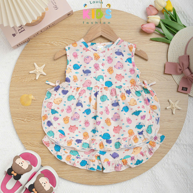 Bộ tole bé gái lai tròn nút Lavin Kids 6-15kg mềm mịn, thoáng khí, ít co rút