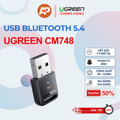 USB Bluetooth v5.4 Ugreen CM748 Kết Nối Đồng Thời 5 Thiết Bị - Phạm vi 20m - Chính hãng UGREEN