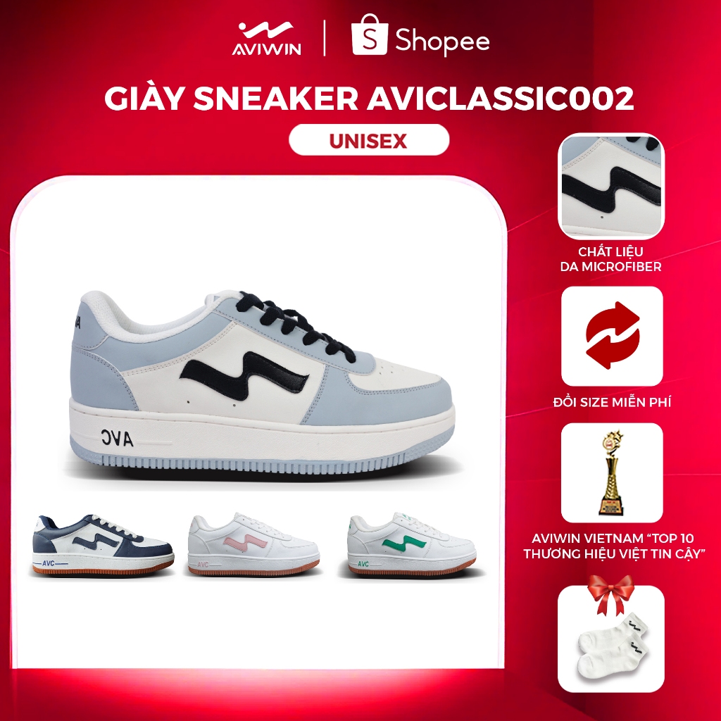 [AVC002] [Tặng Kèm Tất] Giày Sneaker Thể Thao AVIWIN AviClassic  AVC002 Unisex Nam Nữ Đế TPR Cao 5cm
