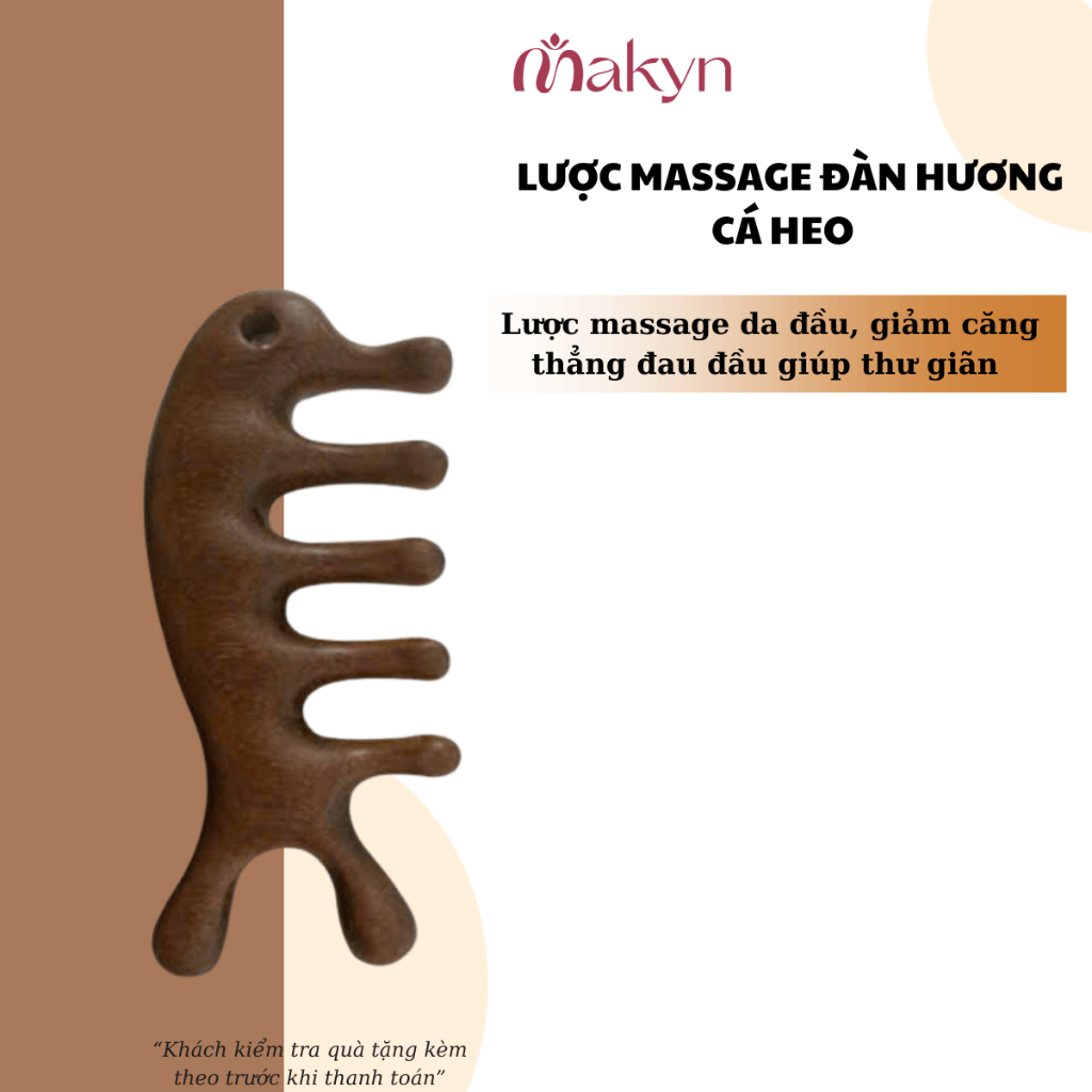 Lược Gỗ Đàn Hương Cá Heo VƯỜN THẢO MỘC massage cổ vai gáy giảm đau và căng thẳng thư giãn dành cho cả nam và nữ
