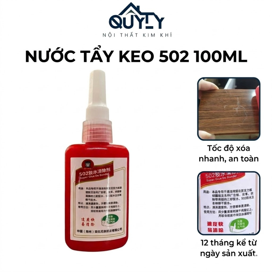 Chai Nước Tẩy Keo 502 100ml - Dung Dịch Tẩy Sạch Vết Keo Trên Nhựa, Gỗ, Nhôm