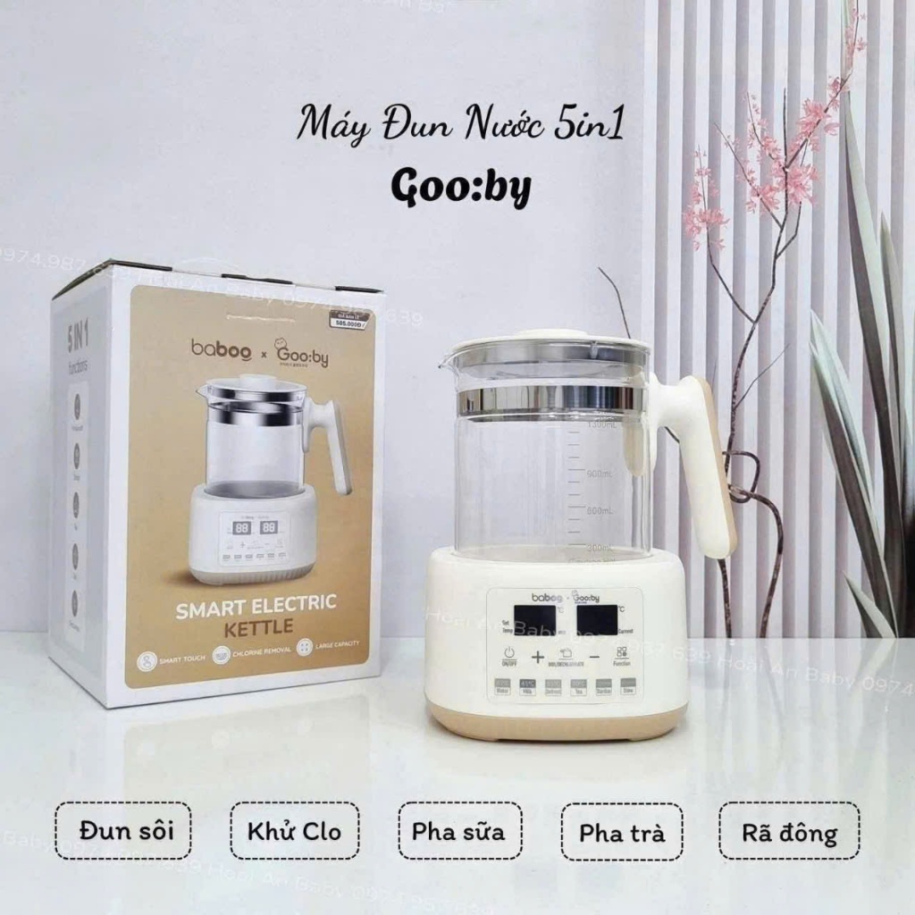 Ấm đun nước thông minh 5in1 khử Clo Gooby dung tích 1200ml, màn hình led cảm ứng