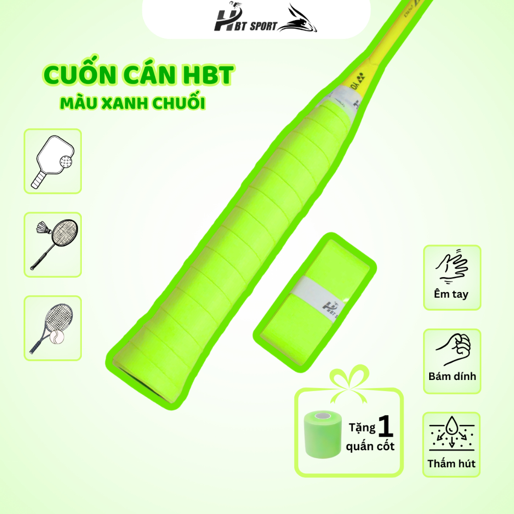 Quấn Cán Vợt Cầu Lông HBT, Cuốn Cán Siêu Thấm Mồ Hôi Êm Tay Màu Bất Kỳ
