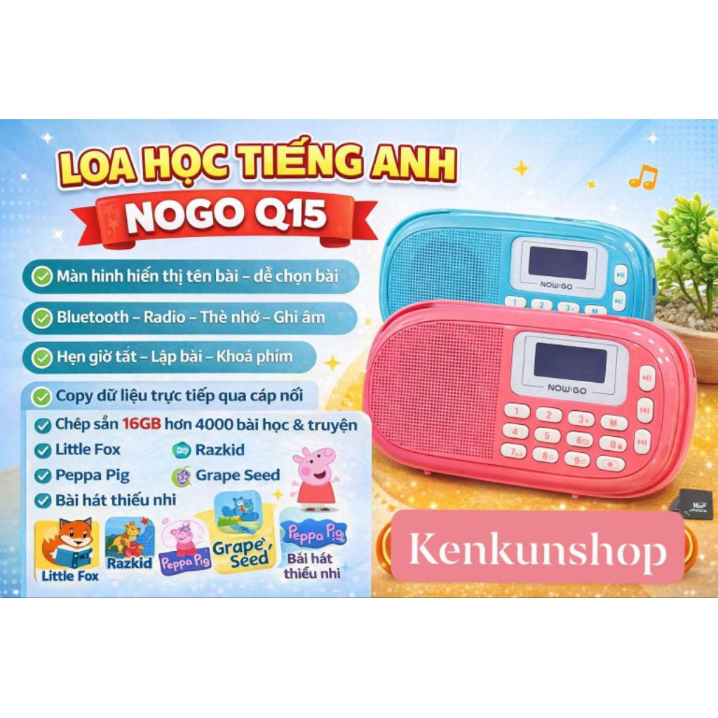 Loa Nogo Bluetooth kèm thẻ nhớ 16gb nhạc Tiếng Anh cho bé