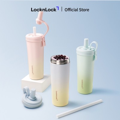 Bình giữ nhiệt phủ sứ LocknLock Ceramic Milk Tea Tumbler LHC4369 kèm ống hút trân châu dung tích 720ml - 3 Màu