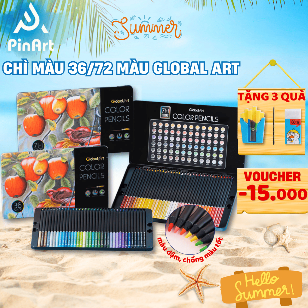 [Tặng 3 Quà] Bút Chì Màu GLOBAL ART Gốc Dầu 72 Màu Cao Cấp Hộp Thiếc Vẽ Thiết Kế Phác Họa Tô Màu Truyện Tranh