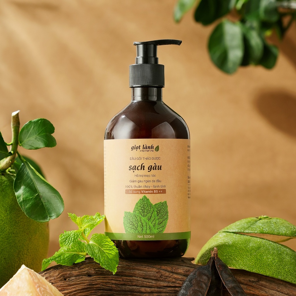 Dầu gội thảo dược Sạch Gàu, dầu gội thuần chay Giọt Lành 500ml