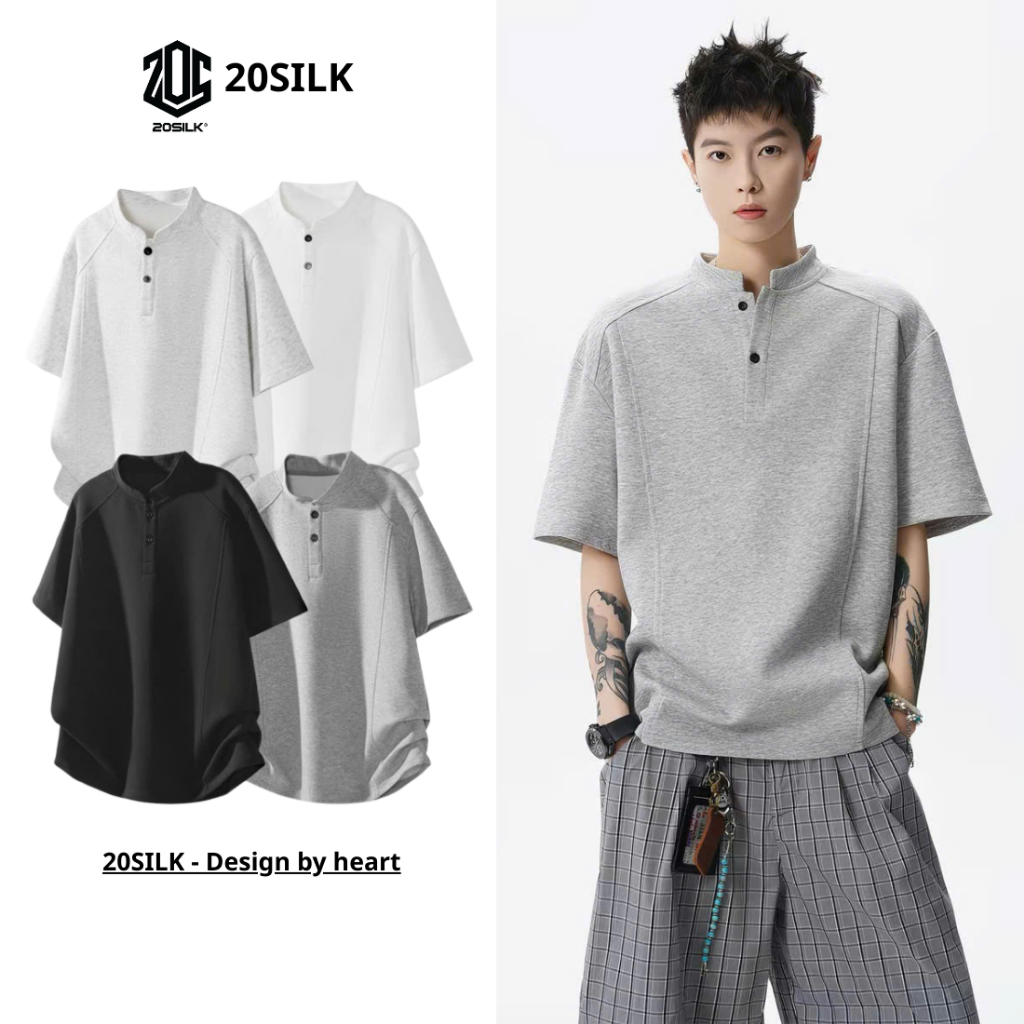 Áo Thun Cổ Tàu Form Relaxed Fit Tôn Dáng, Chất Liệu Cotton 2 Da Cao Cấp Co Dãn Thoáng Mát, Thoải Mái Khi Vận Động