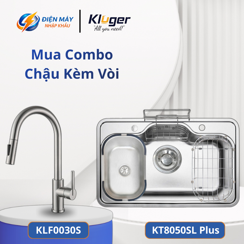 Chậu Rửa Bát Kluger KT8050SL Plus – Bề Mặt SUPER LINEN – Thép Không Gỉ POSCO 304 Cao Cấp