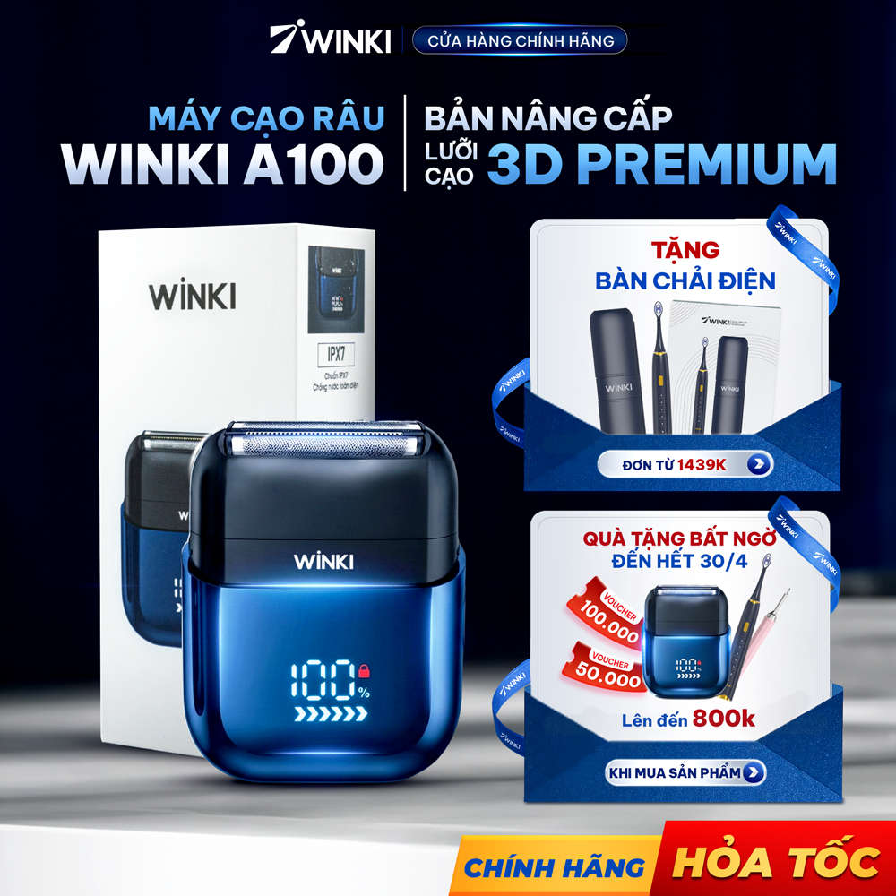 Máy cạo râu nam cao cấp Winki A100 chính hãng, tông đơ cạo râu điện mini đa năng chống nước động cơ mạnh cực sát, cực êm