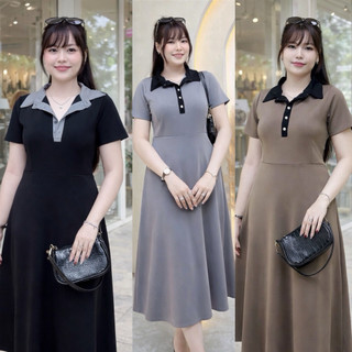 ( Mẫu mới )Đầm polo cổ trụ dáng dài 60kg-95kg ( thun poly co giãn )