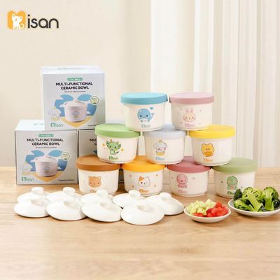 Hũ sứ bát ăn dặm cho bé KidsWorld Misan chia vạch 250ml kèm 2 nắp đậy sứ và silicon chịu nhiệt