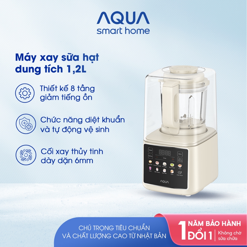[Live] Máy xay sữa hạt đa năng AQUA 1.2L BMT1201T, điều khiển cảm ứng, chức năng tự làm sạch