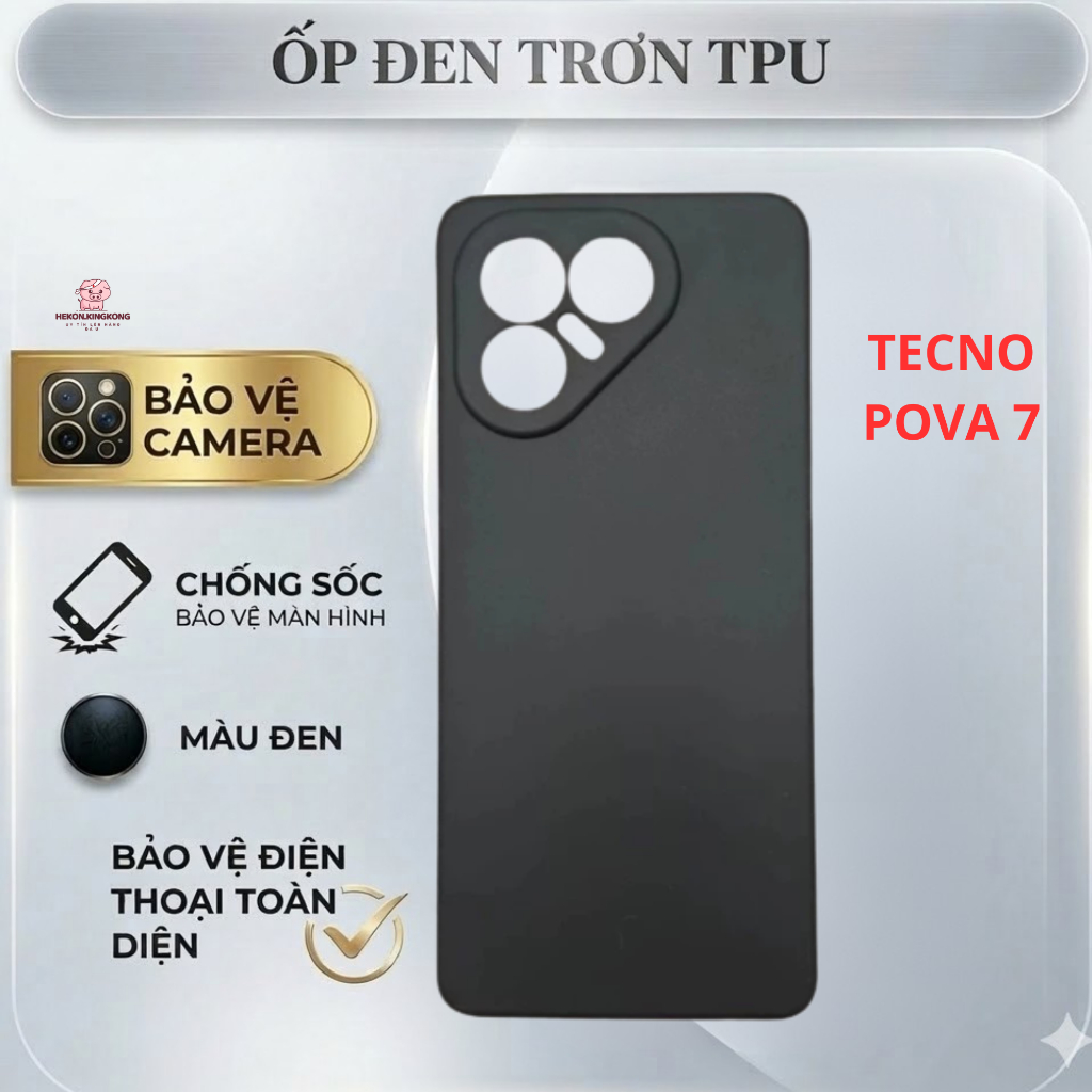 Ốp lưng Tecno Pova 7 trơn màu đen | Ốp điện thoại Techno dẻo bảo vệ camera đt toàn diện
