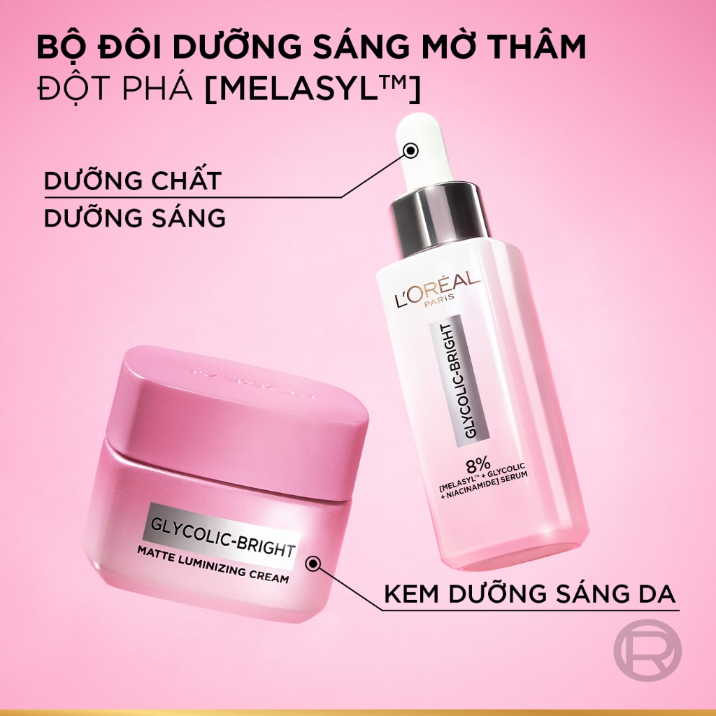 Bộ đôi serum & kem dưỡng sáng da đột phá Melasyl mờ thâm mụn, nám L'Oreal Paris Glycolic Bright 30ml, 50ml | BigBuy360 - bigbuy360.vn