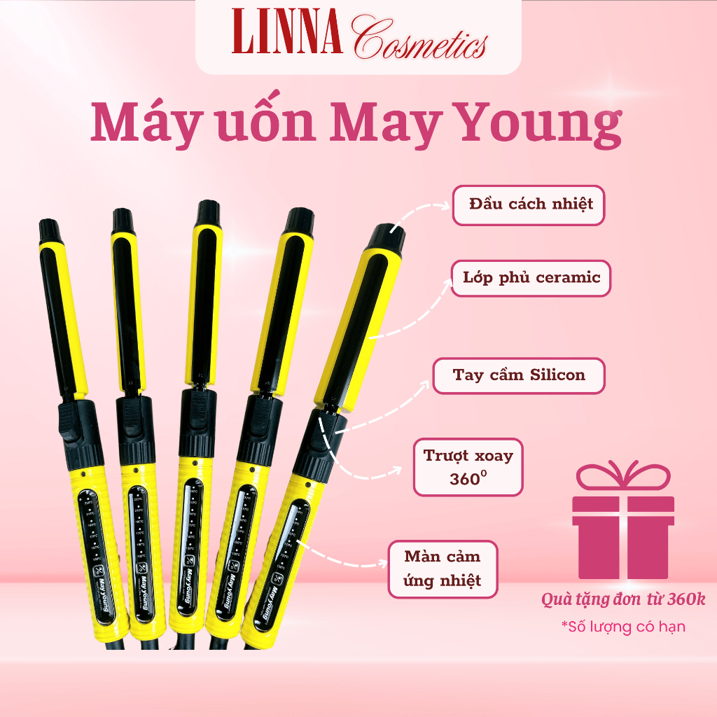 Máy Uốn Tóc Cảm Ứng May Young M606 Màu Vàng Trục Phủ Ceramic Bảo Vệ Tóc, Chống Hư Tổn