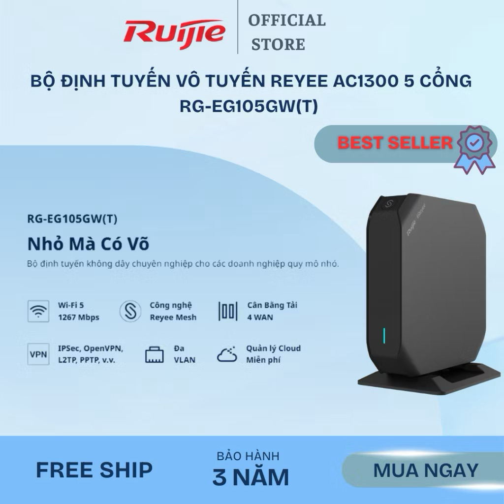 Bộ phát wifi không dây Ruijie RG-EG105GW(T) tốc độ 1267Mbps, truy cập 150 người cùng lúc - PLC TELEC