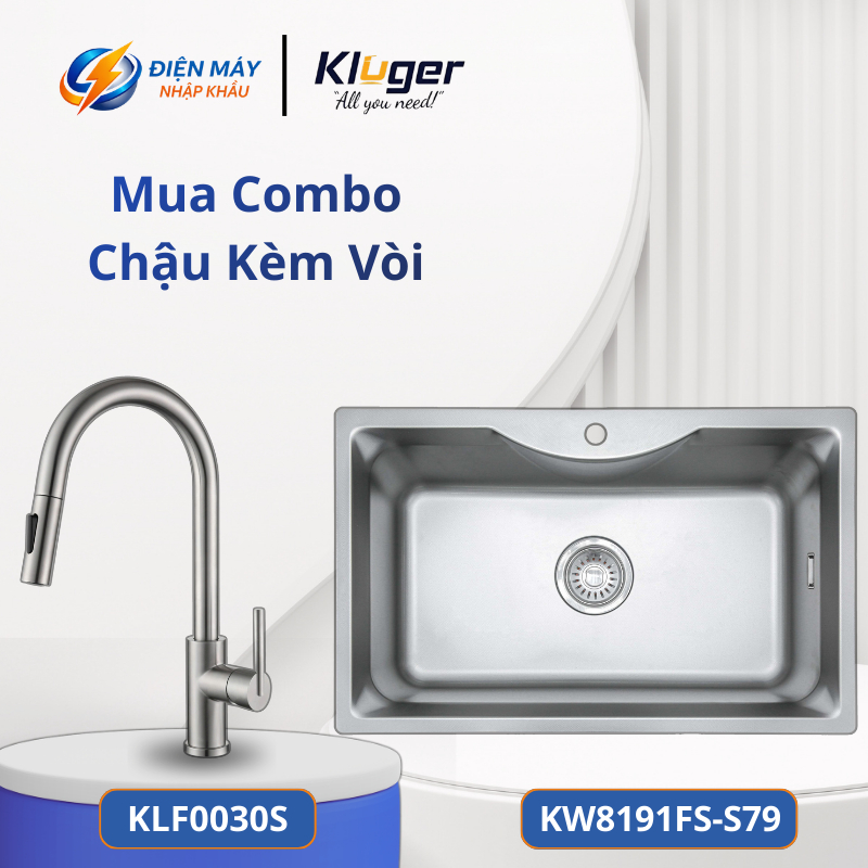 Chậu Rửa Bát Kluger KW8191FS-S79 – Bề Mặt LINEN Dập Nổi – Chống Xước – Siphon Z Slim Thế Hệ Mới