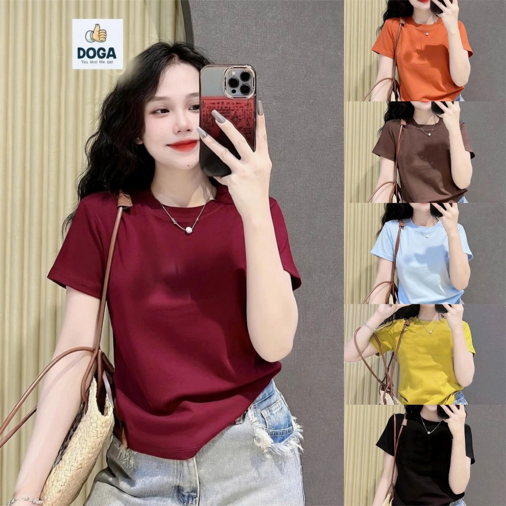 Áo Thun trơn basic dáng babytee DOGA có size 35kg-70kg chất borip cotton xịn 5 màu không xù lông 161