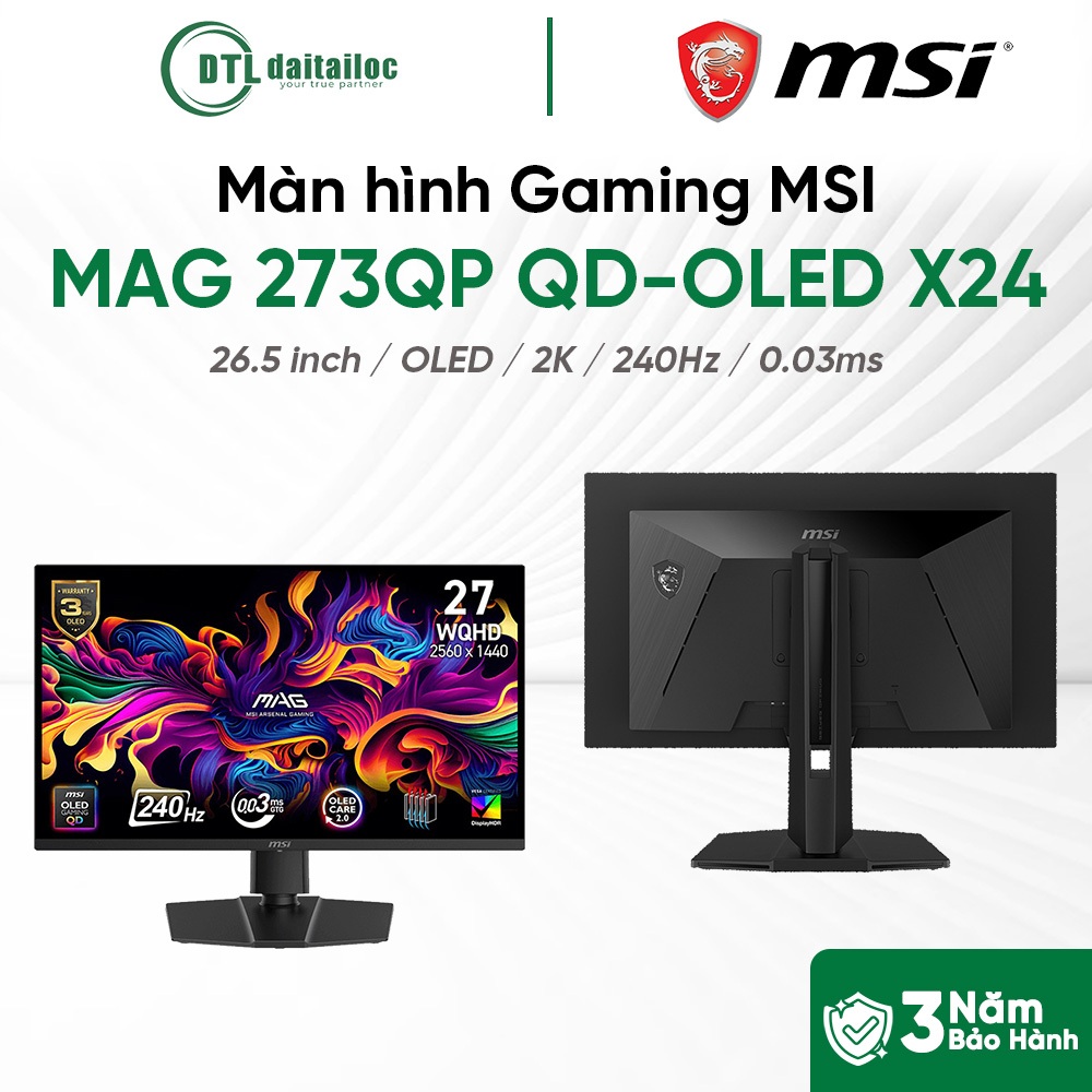Màn hình Gaming MSI MAG 273QP QD-OLED X24 26.5 inch OLED 2K 240Hz 0.03ms I Chính hãng I Bảo hành 36 