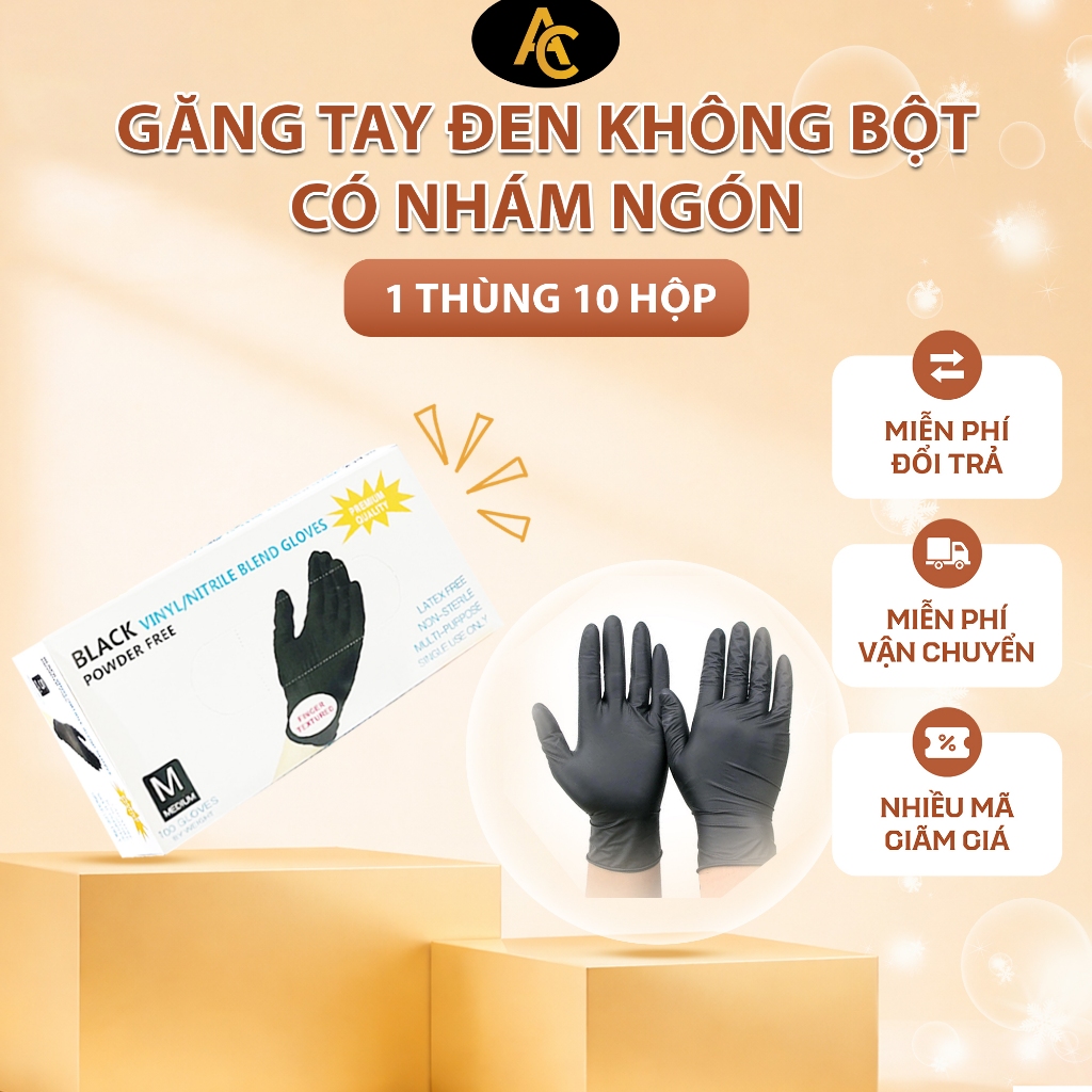 Găng Tay Y Tế Đen Thùng 10 Hộp, Găng Tay Y Tế Đen Không Bột Dùng Trong Spa Phun Xăm