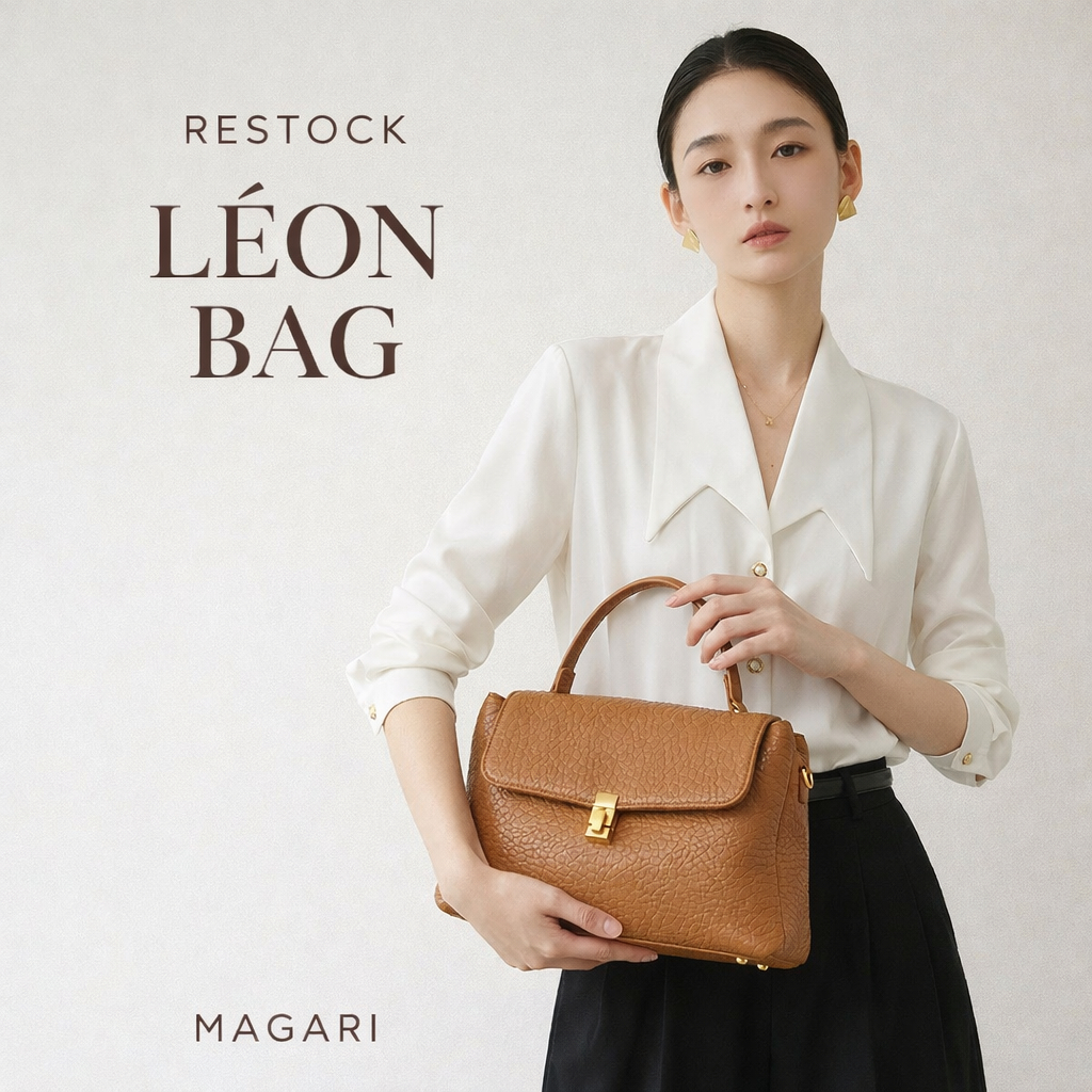 Magari Léon Bag Túi Xách Nữ Da Vân Cao Cấp Túi Công Sở Đựng iPad Mini Thanh Lịch