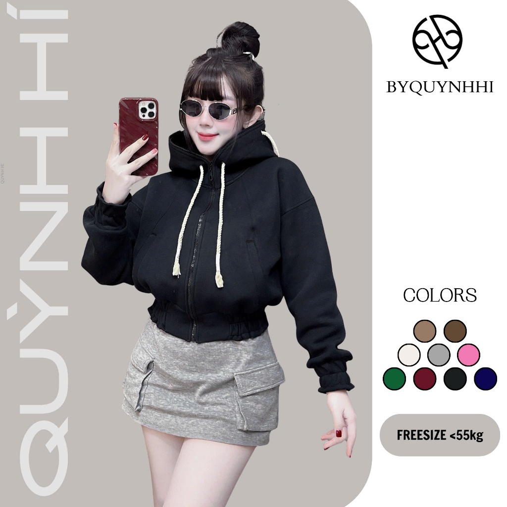 Chính chủ | Áo Khoác Croptop (NGẮN), Nón Xỏ Dây Thừng, Eo Bo Chun, Jacket Nữ Top Women by Quỳnh Hí S